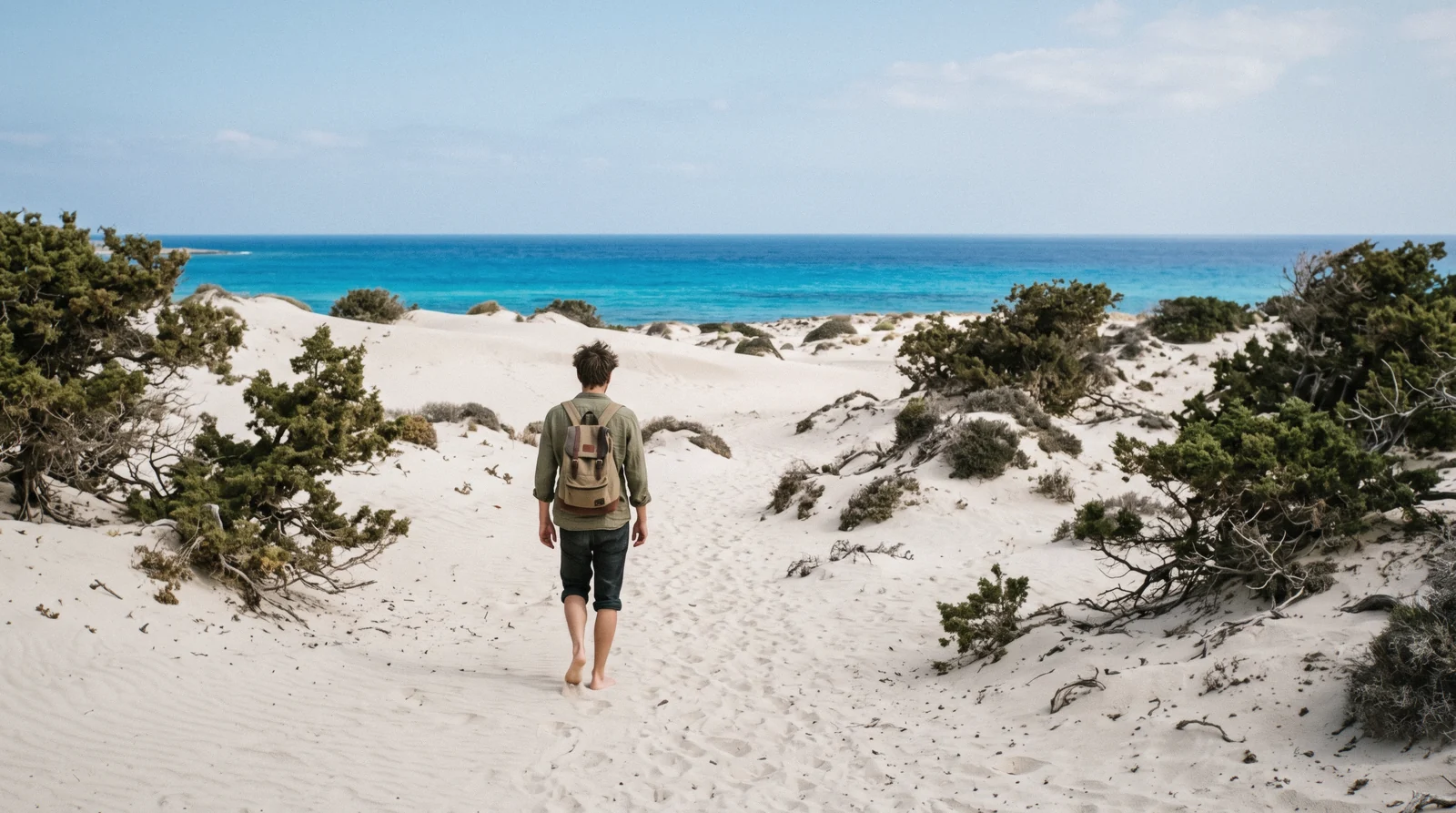 White sand dunes and cedar scrub on Chrissi island off the south coast of Crete