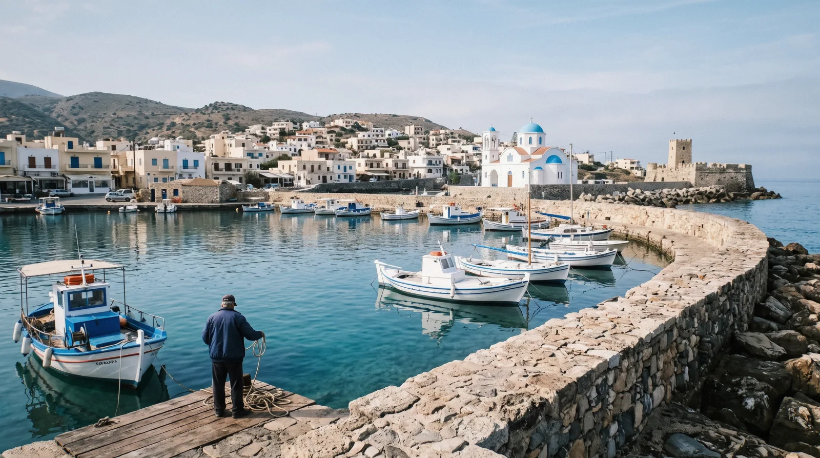 Fishing boats in the old Venetian-era harbour at Limenas Chersonisou, Hersonissos, Crete
