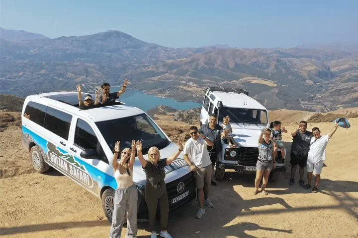 Palm-lined river mouth at Preveli beach on a 4x4 safari, Crete Greece