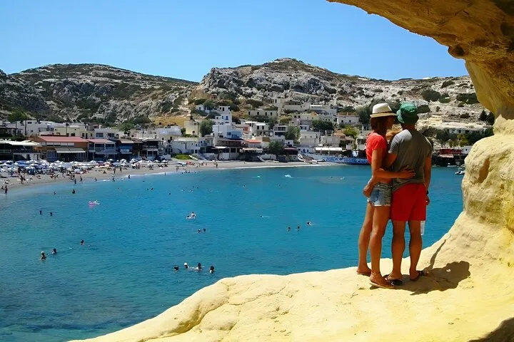 Rock-cut caves above Matala bay on a full-day tour from Heraklion, Crete Greece