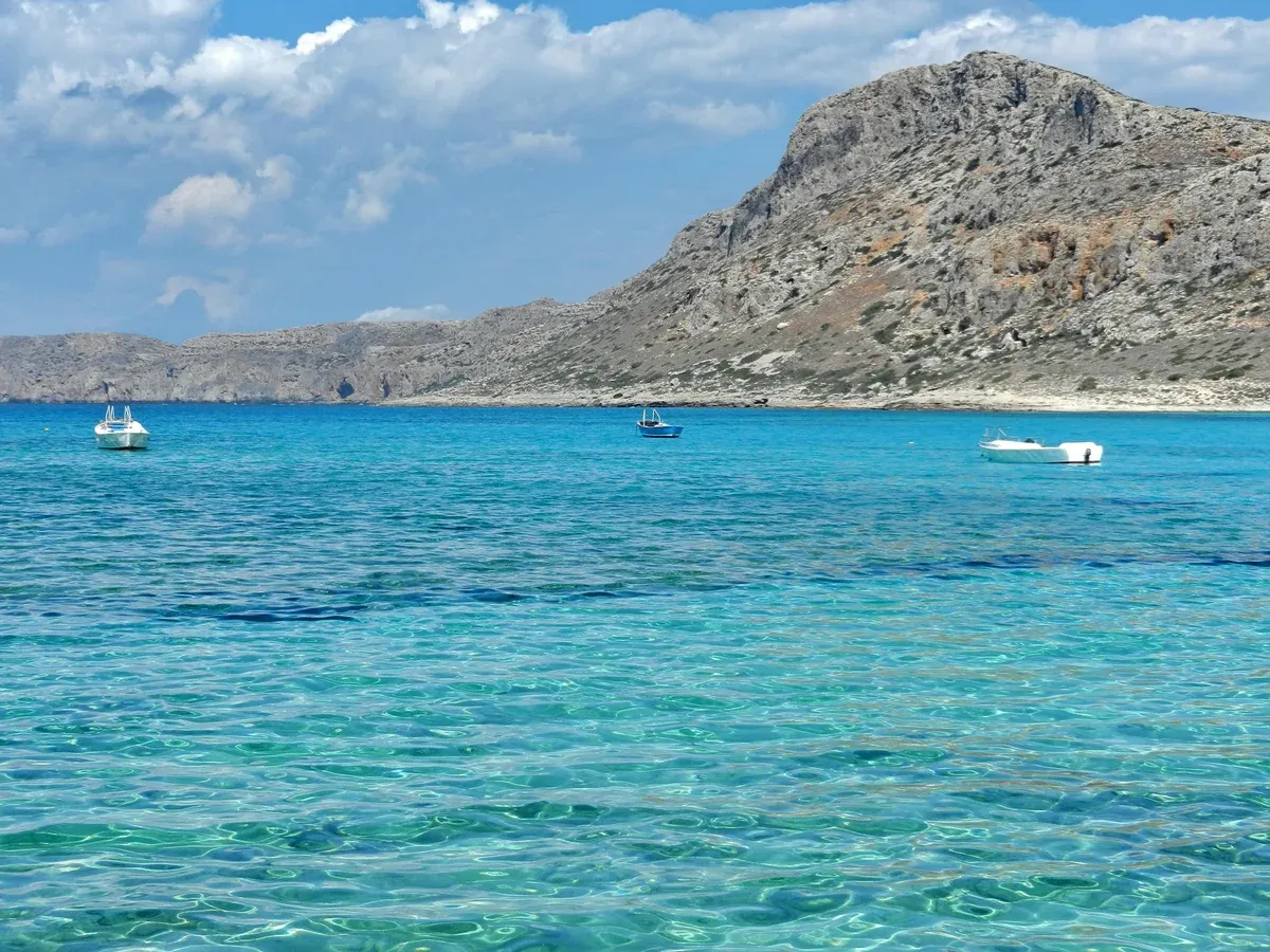 Balos lagoon seen from the water on a Balos boat trip, Crete