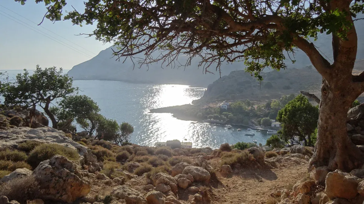 The bay of Phoinix west of Loutro on the Sfakia coast, reached on foot or by the south coast boat when travelling crete without a car