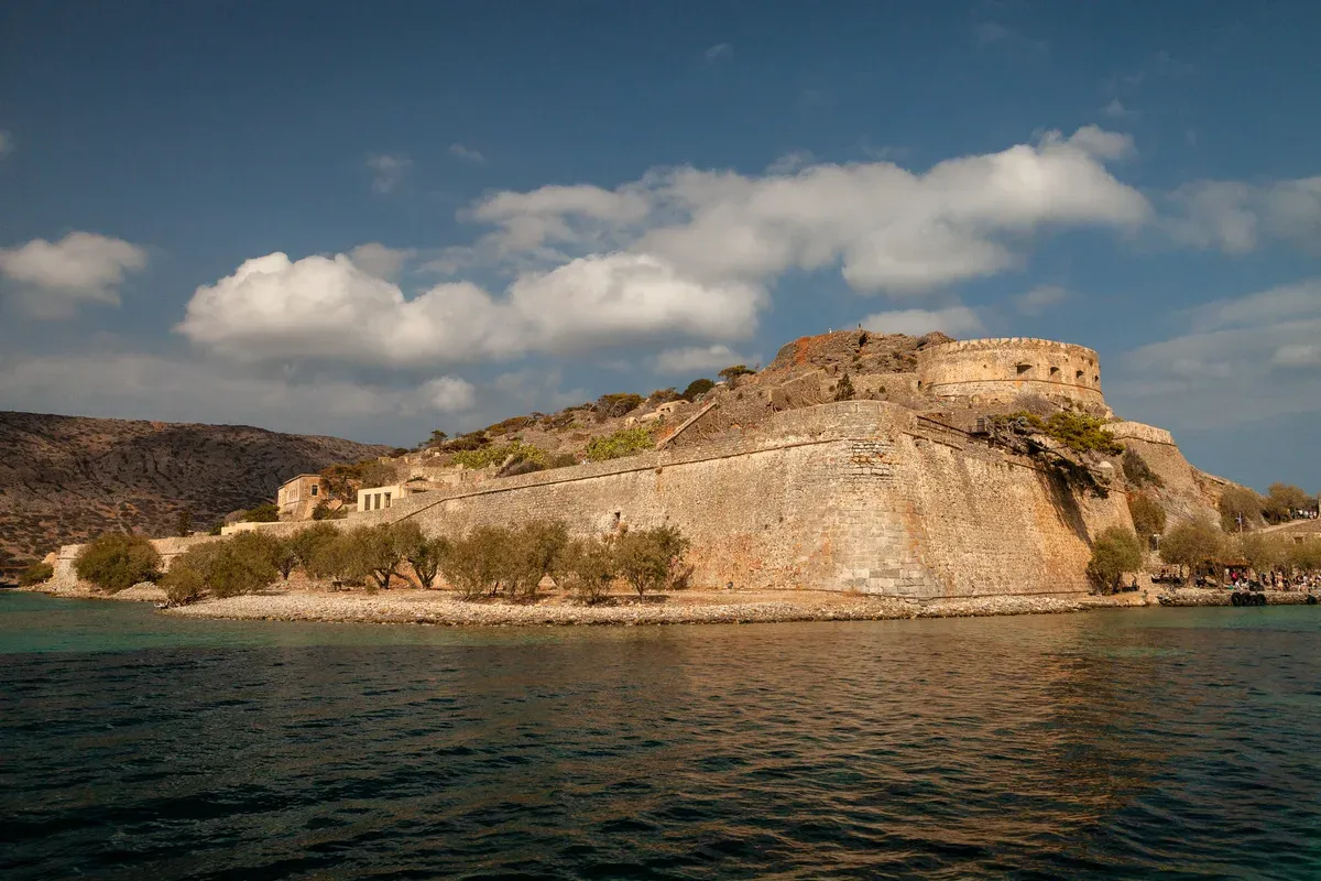 Spinalonga fortress seen from the water near Elounda, Crete
