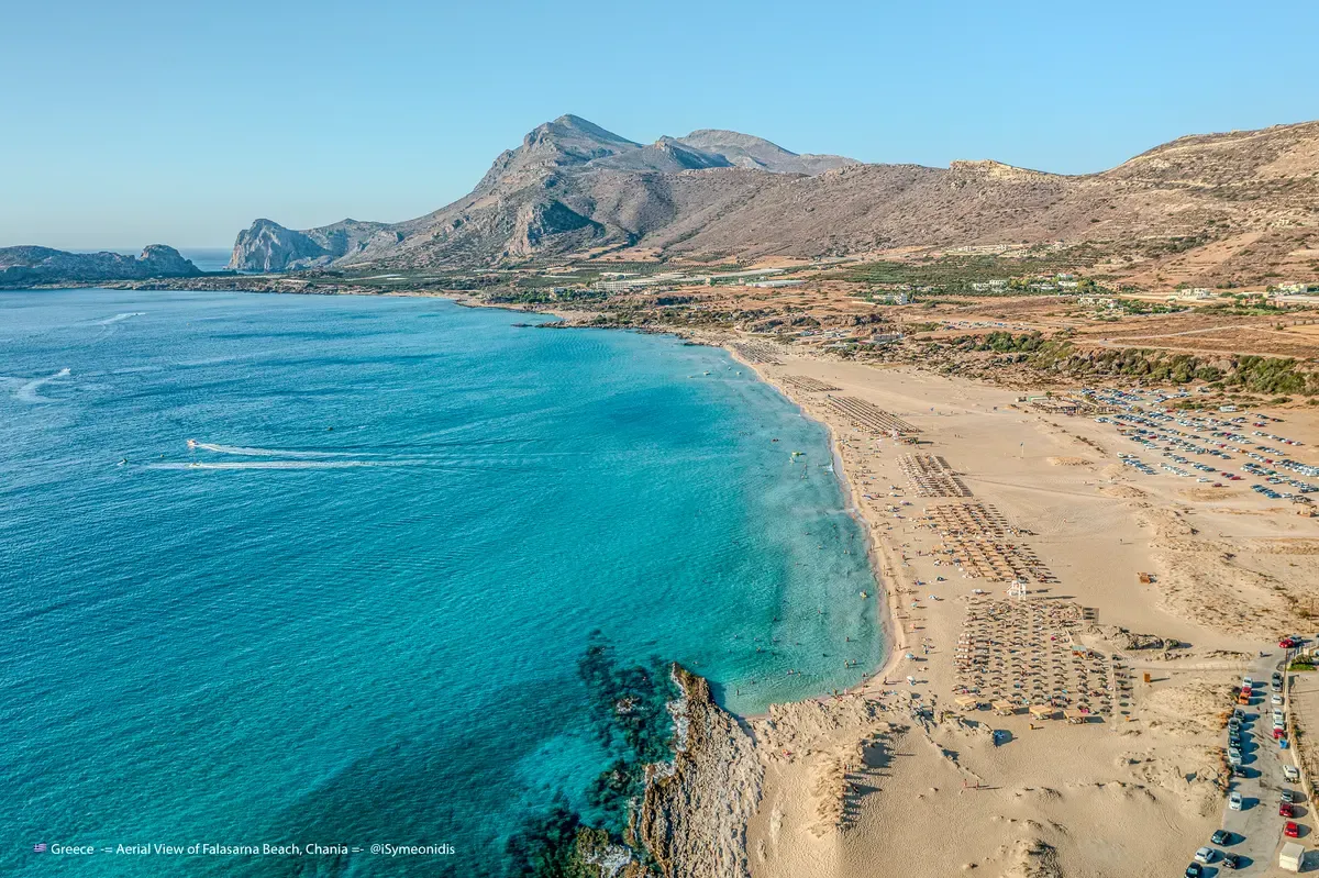 Aerial view of Falassarna beach and the coastline near Chania, Crete