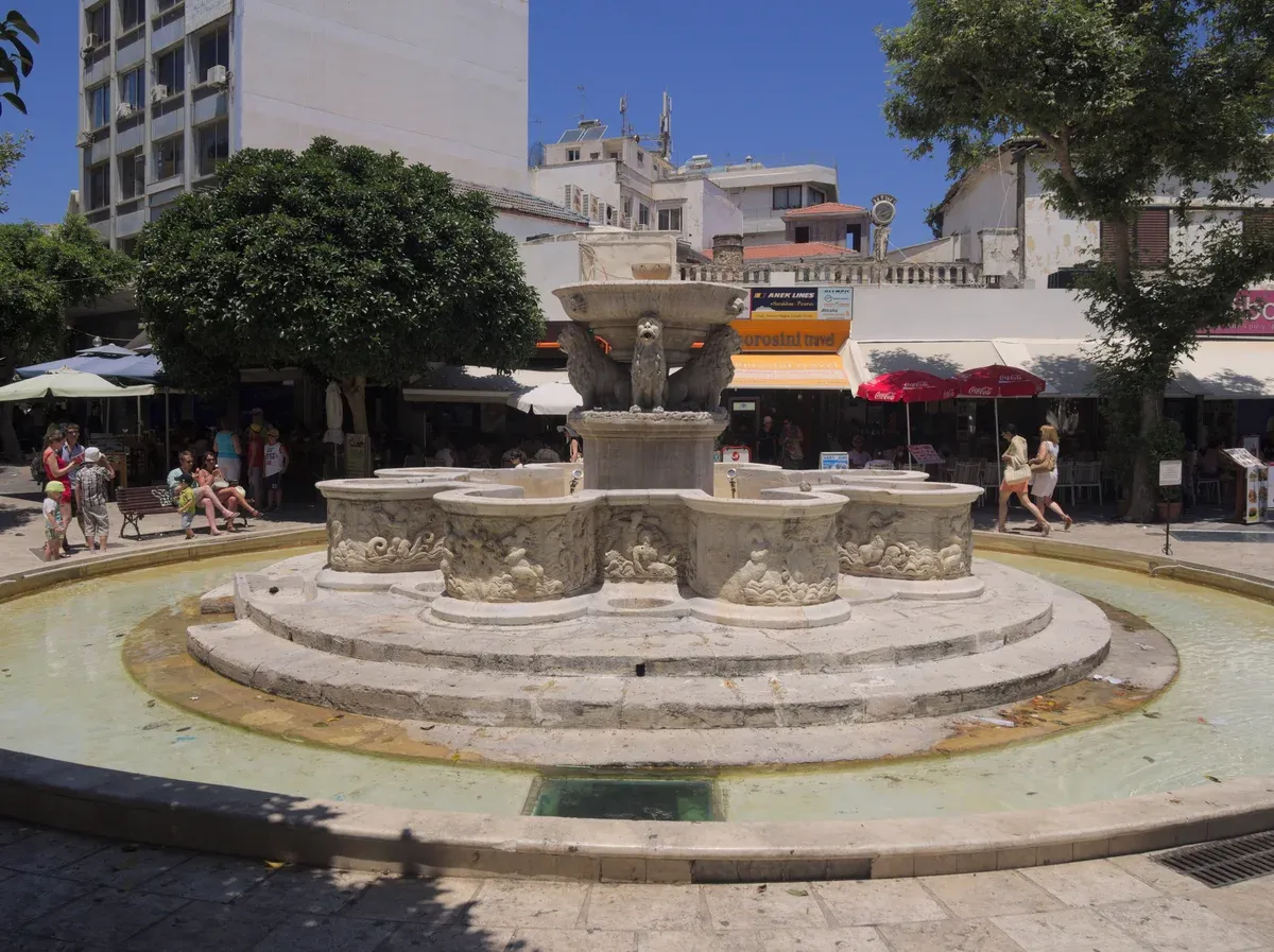 The Morosini lion fountain in Heraklion's old square, free to visit any day