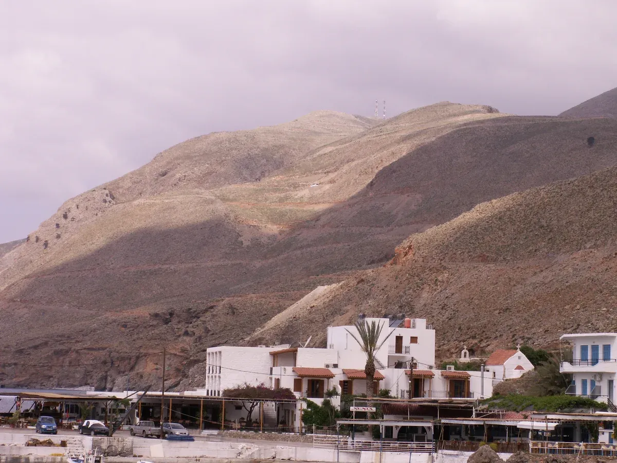 The harbour at Chora Sfakion (Hora Sfakion), the gateway village to Loutro, south coast of Crete